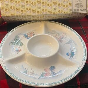 Vintage Precious Moments Chip and Dip Bowl with Whimsical Illustrations 1997